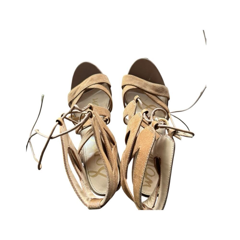 Sam‎ Edelman Yardley Suede Lace-Up Sandals Block Heel Gladiator Tan Size 6.5